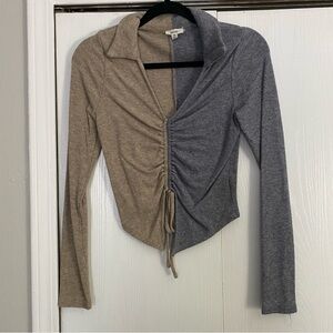 Two-Tone Ruched Long Sleeve Top